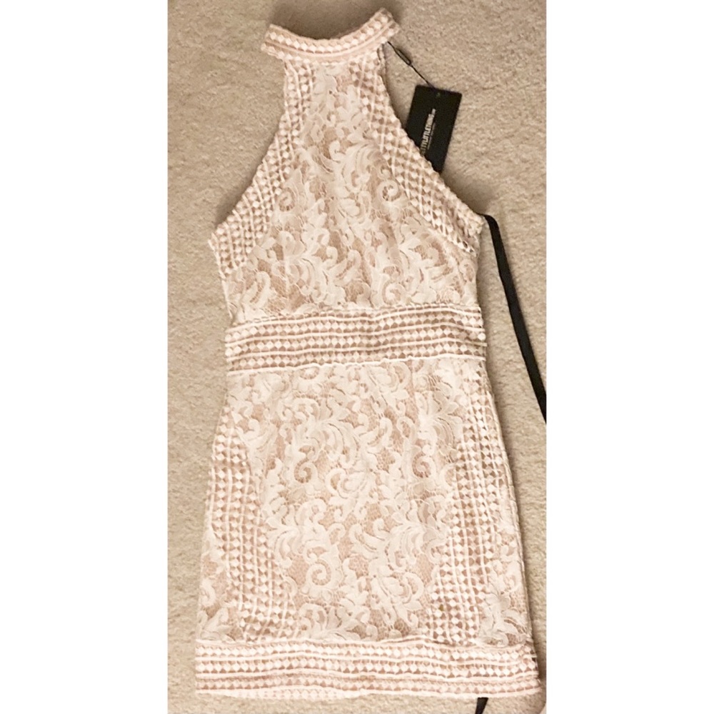 NWT PrettyLittleThing Lace High Neck Bodycon Mini Dress